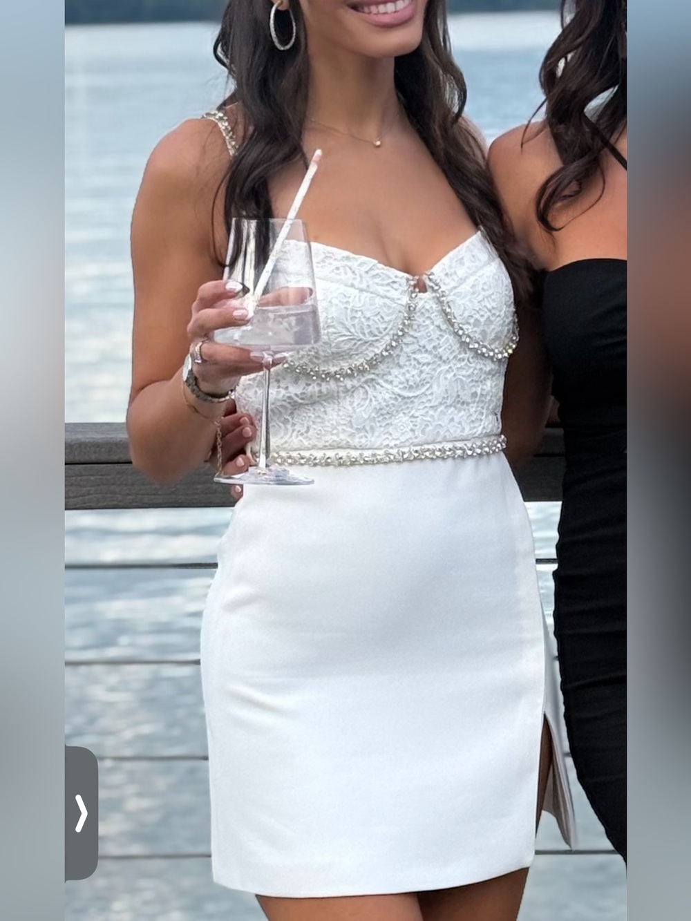 Self-Portrait White Strapless Lace Pearl-Trim Dress